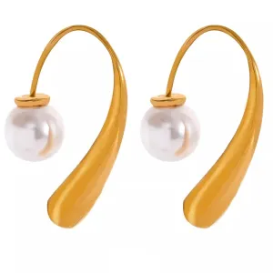 LOLO  Waterproof Minimalist Imitation Pearls Stainless Steel Personality Chic Earrings 18K Gold Plated Trendy Jewelry Women Gift