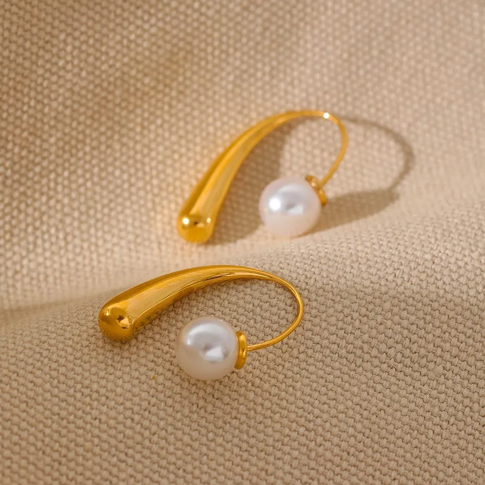 LOLO  Waterproof Minimalist Imitation Pearls Stainless Steel Personality Chic Earrings 18K Gold Plated Trendy Jewelry Women Gift