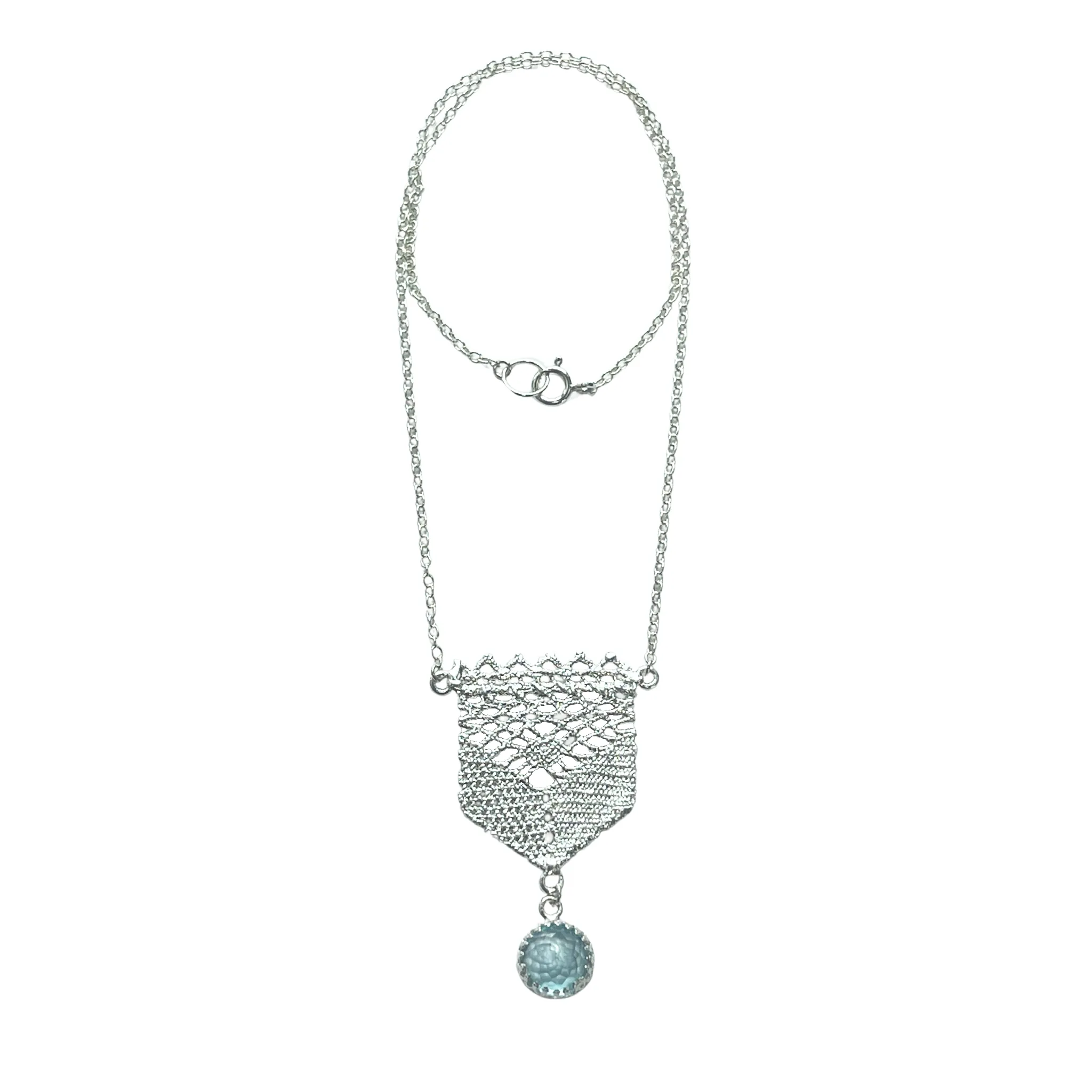 Marissa - Silver Lace Necklace with Aquamarine Stone