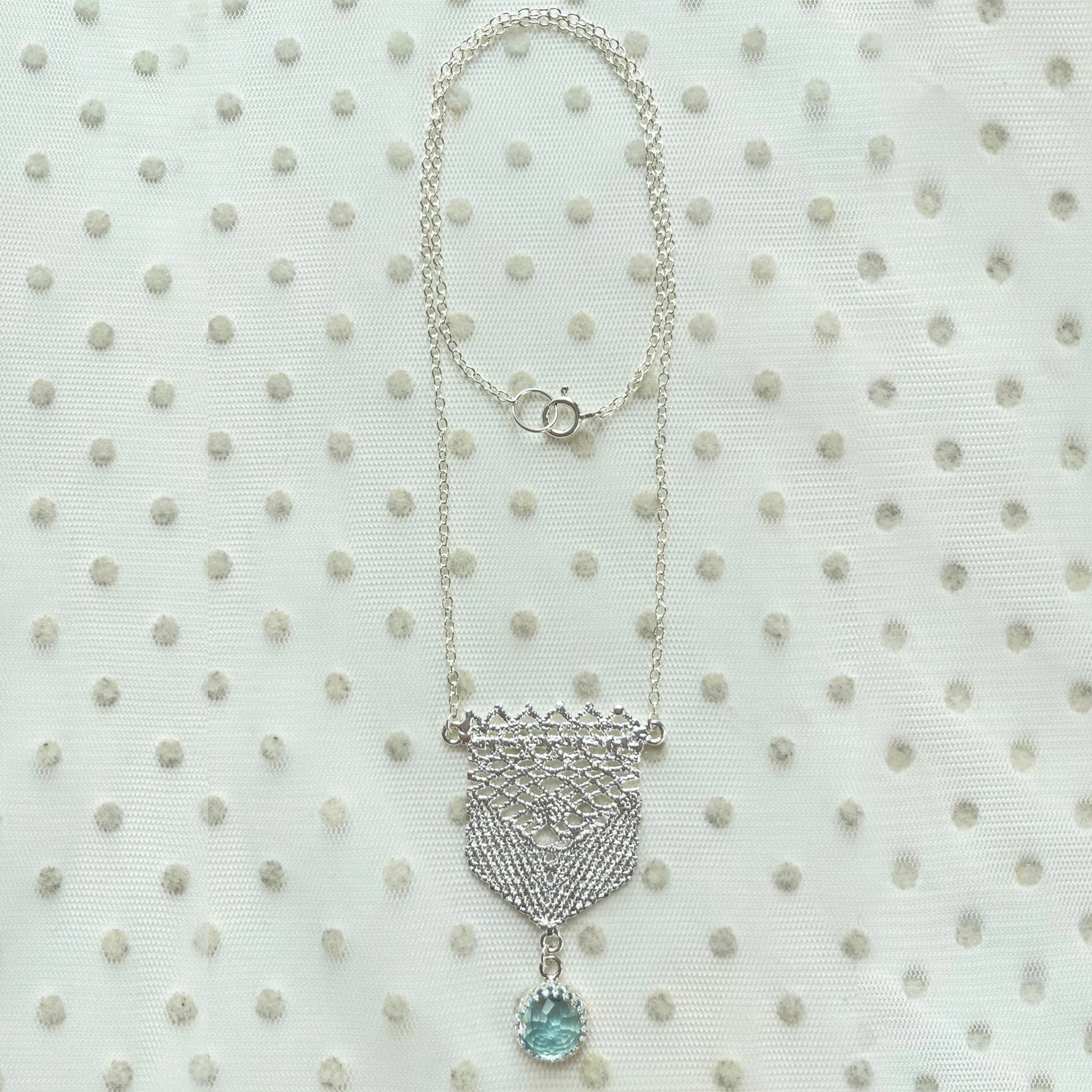 Marissa - Silver Lace Necklace with Aquamarine Stone
