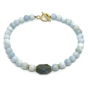 Matte Aquamarine With Natural Labradorite Center Stone Necklace