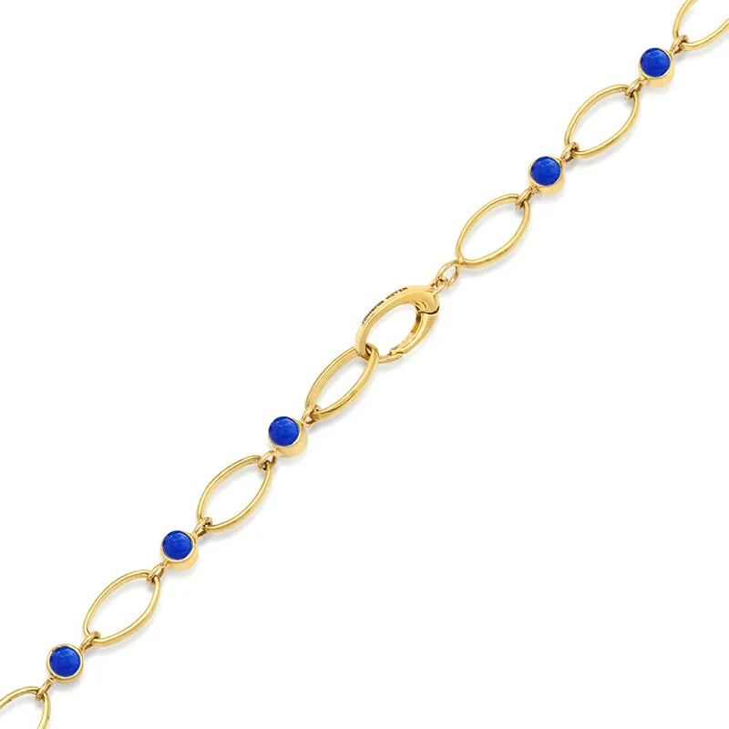 Medium Edith Link Necklace with Lapis Bezel Accents