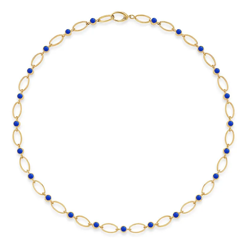 Medium Edith Link Necklace with Lapis Bezel Accents