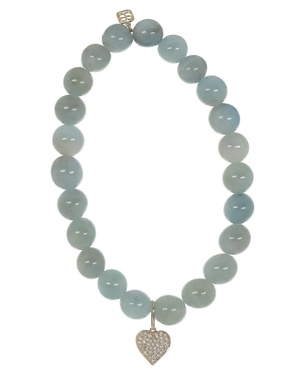 Mini Diamond Heart Aquamarine Bead Bracelet