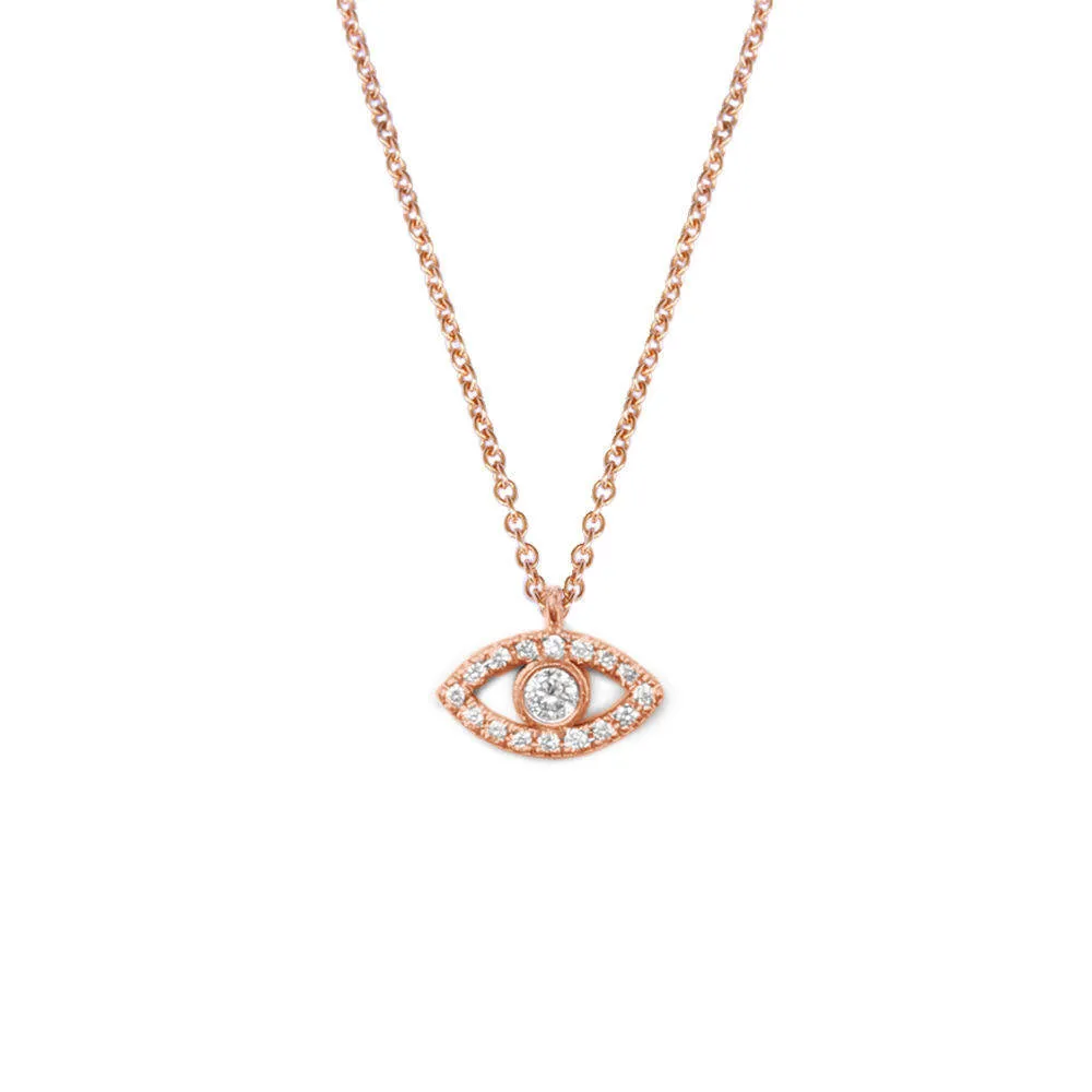Mini Evil Eye Pave Diamond / Blue Topaz Charm Necklace ♥️