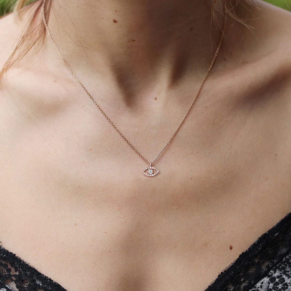 Mini Evil Eye Pave Diamond / Blue Topaz Charm Necklace ♥️