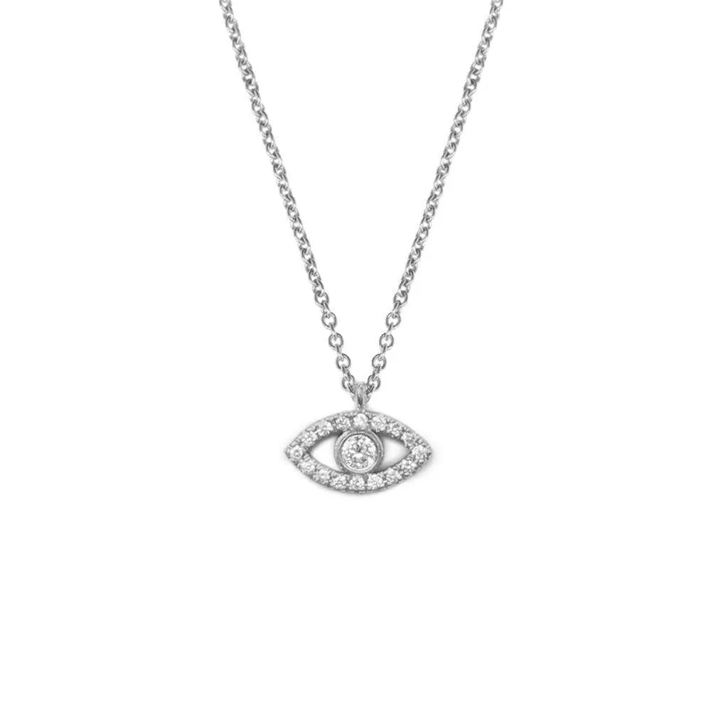 Mini Evil Eye Pave Diamond / Blue Topaz Charm Necklace ♥️