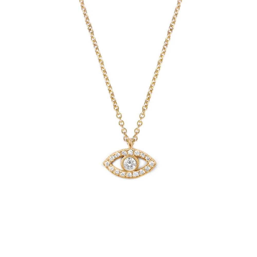 Mini Evil Eye Pave Diamond / Blue Topaz Charm Necklace ♥️