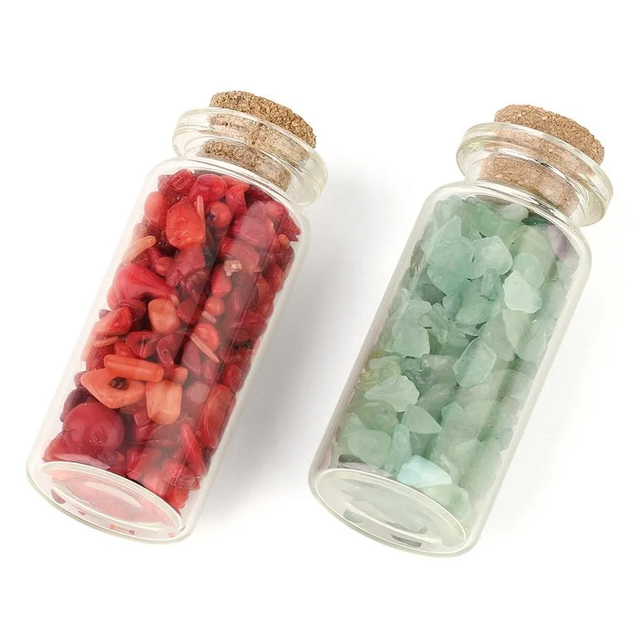 Mini Glass Wishing Bottles Natural Chip Stones Healing Crystal Decoration Lucky Drifting Bottle