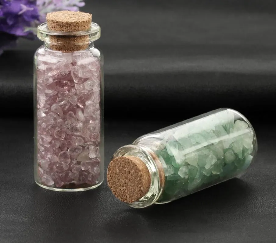 Mini Glass Wishing Bottles Natural Chip Stones Healing Crystal Decoration Lucky Drifting Bottle