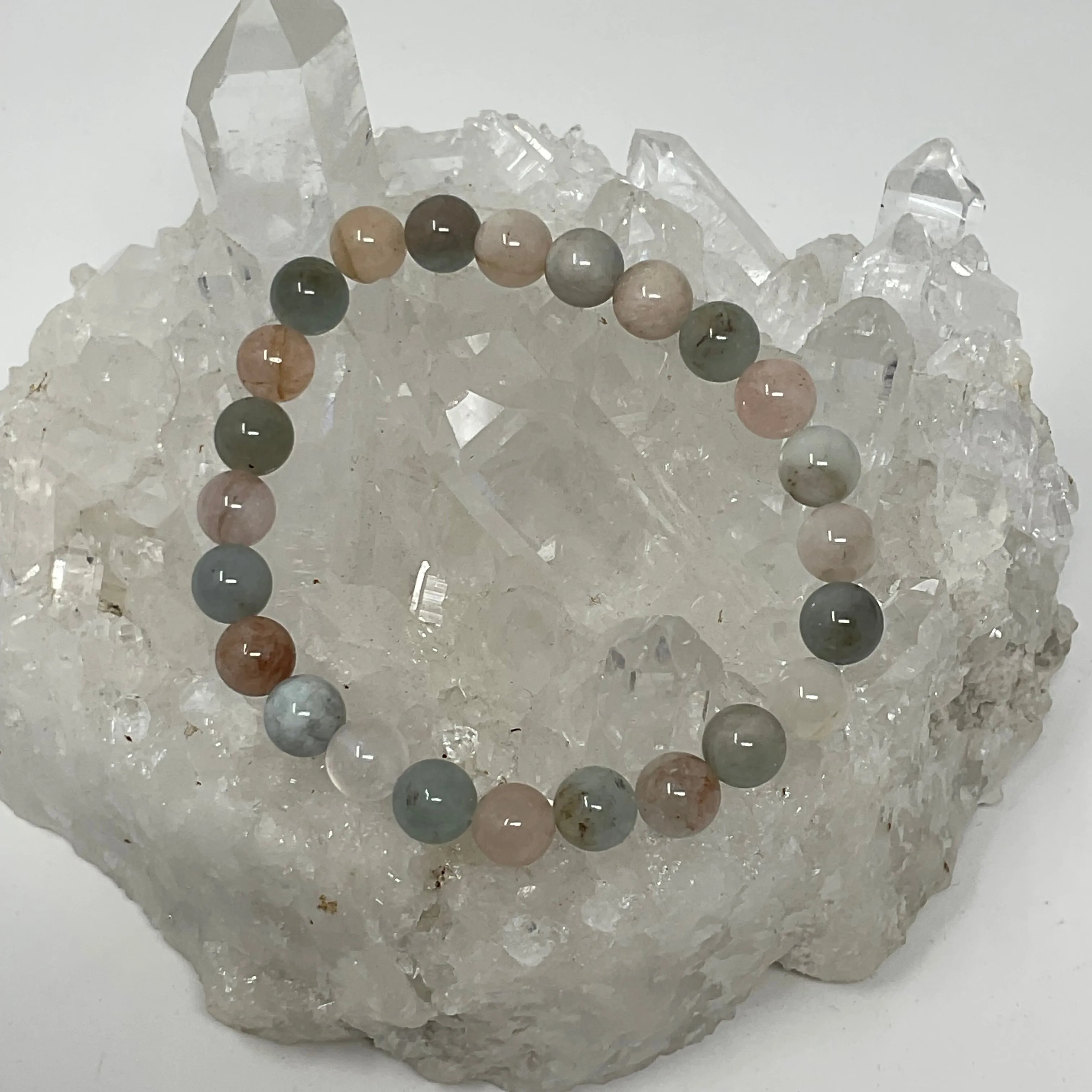 Multi-Color Aquamarine 8MM 2-Piece Round Bracelet Set