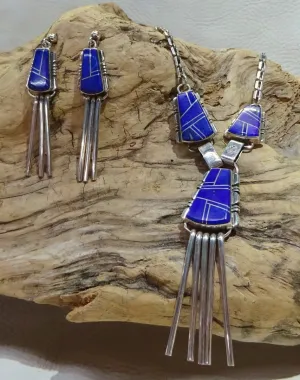 Native American Made Lapis Inlay and Sterling Silver Necklace Set
