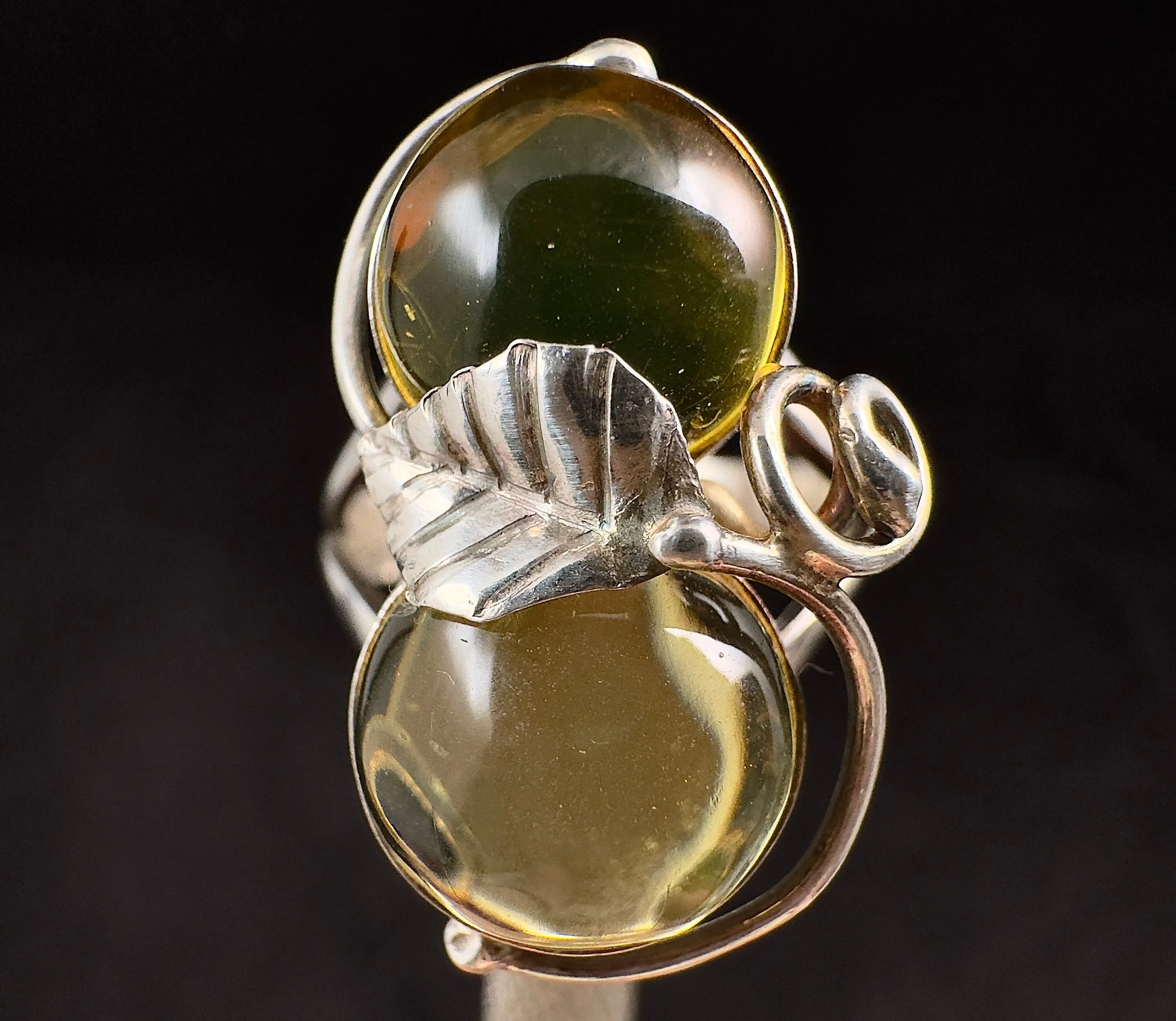 Natural AMBER Ring - Adjustable - Genuine Sterling Silver Ring with a Polished AMBER Center Stone, 53756