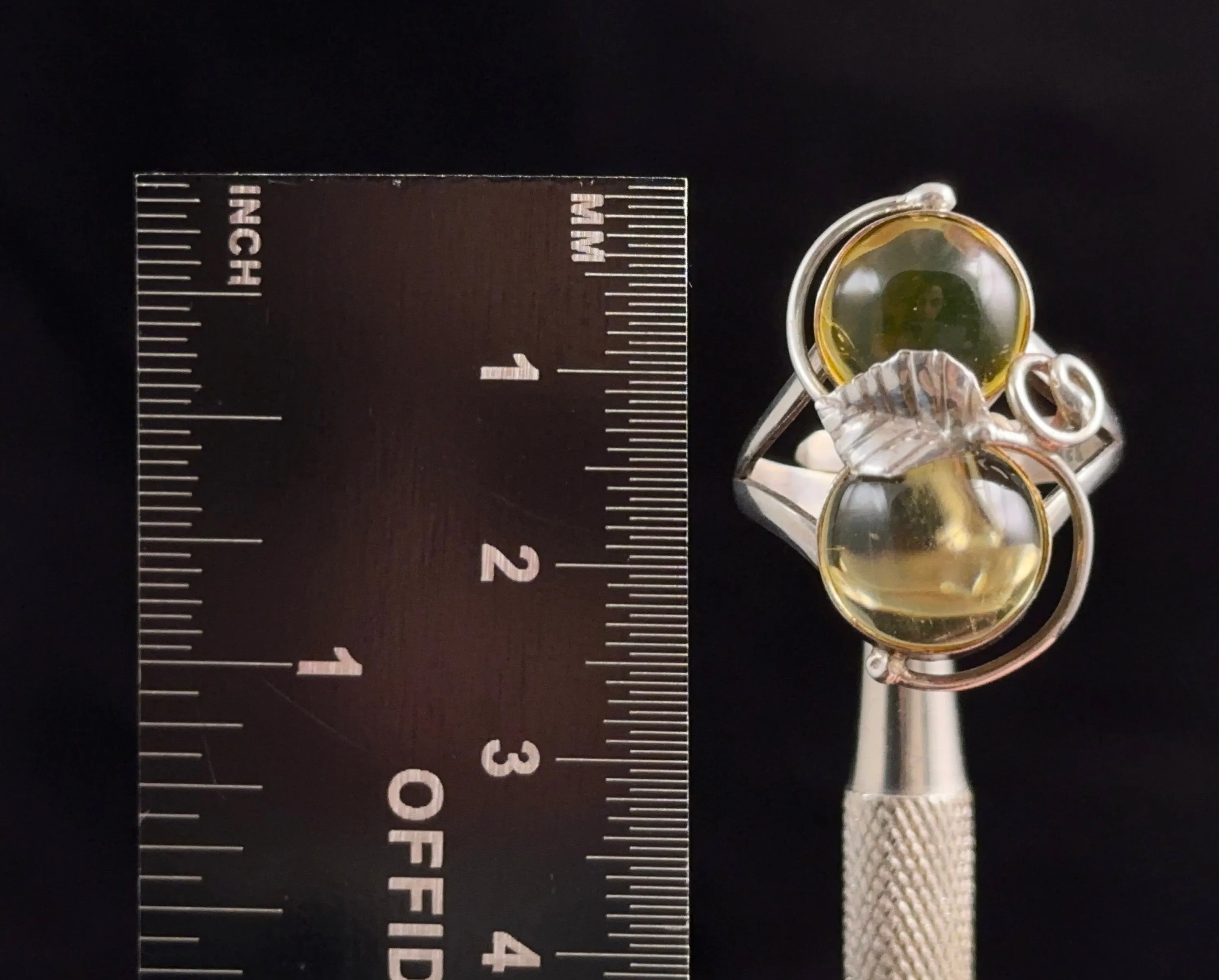 Natural AMBER Ring - Adjustable - Genuine Sterling Silver Ring with a Polished AMBER Center Stone, 53756