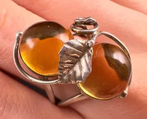 Natural AMBER Ring - Adjustable - Genuine Sterling Silver Ring with a Polished AMBER Center Stone, 53756