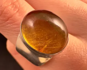 Natural AMBER Ring - SIZE 6.75- Genuine Sterling Silver Ring with a Polished AMBER Center Stone, 53770