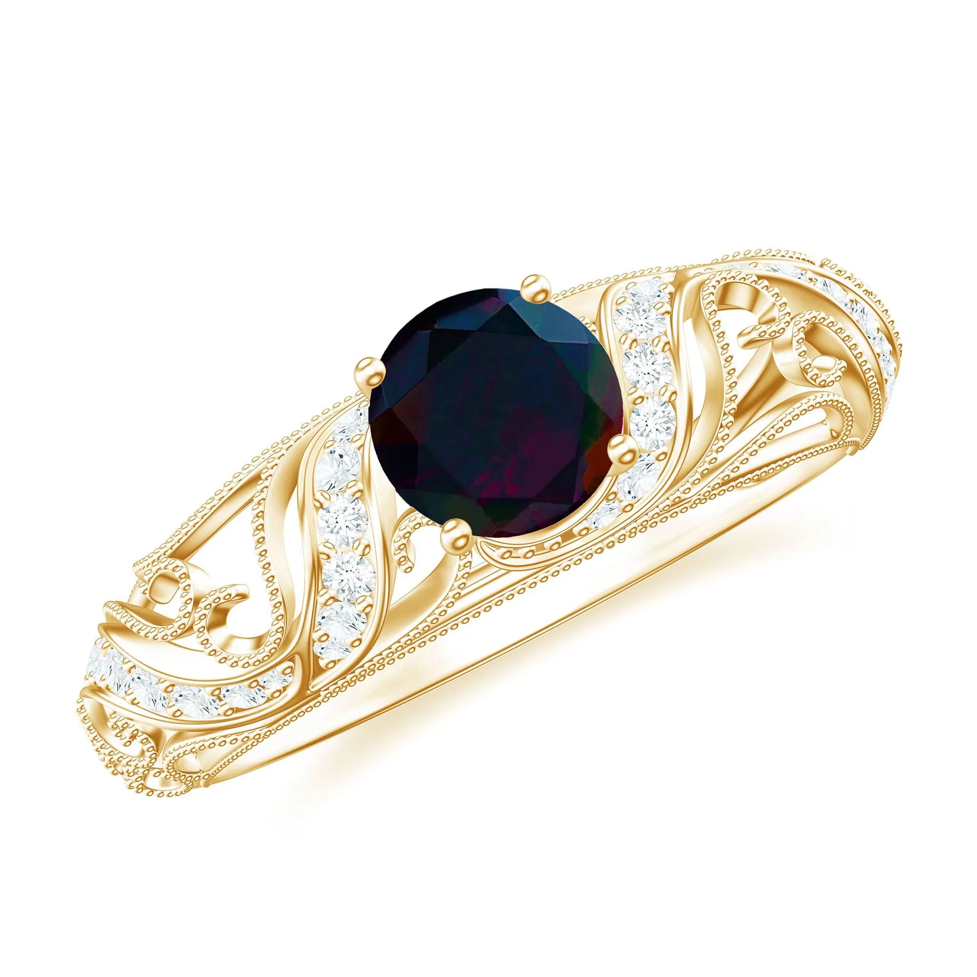 Natural Black Opal Vintage Inspired Engagement Ring