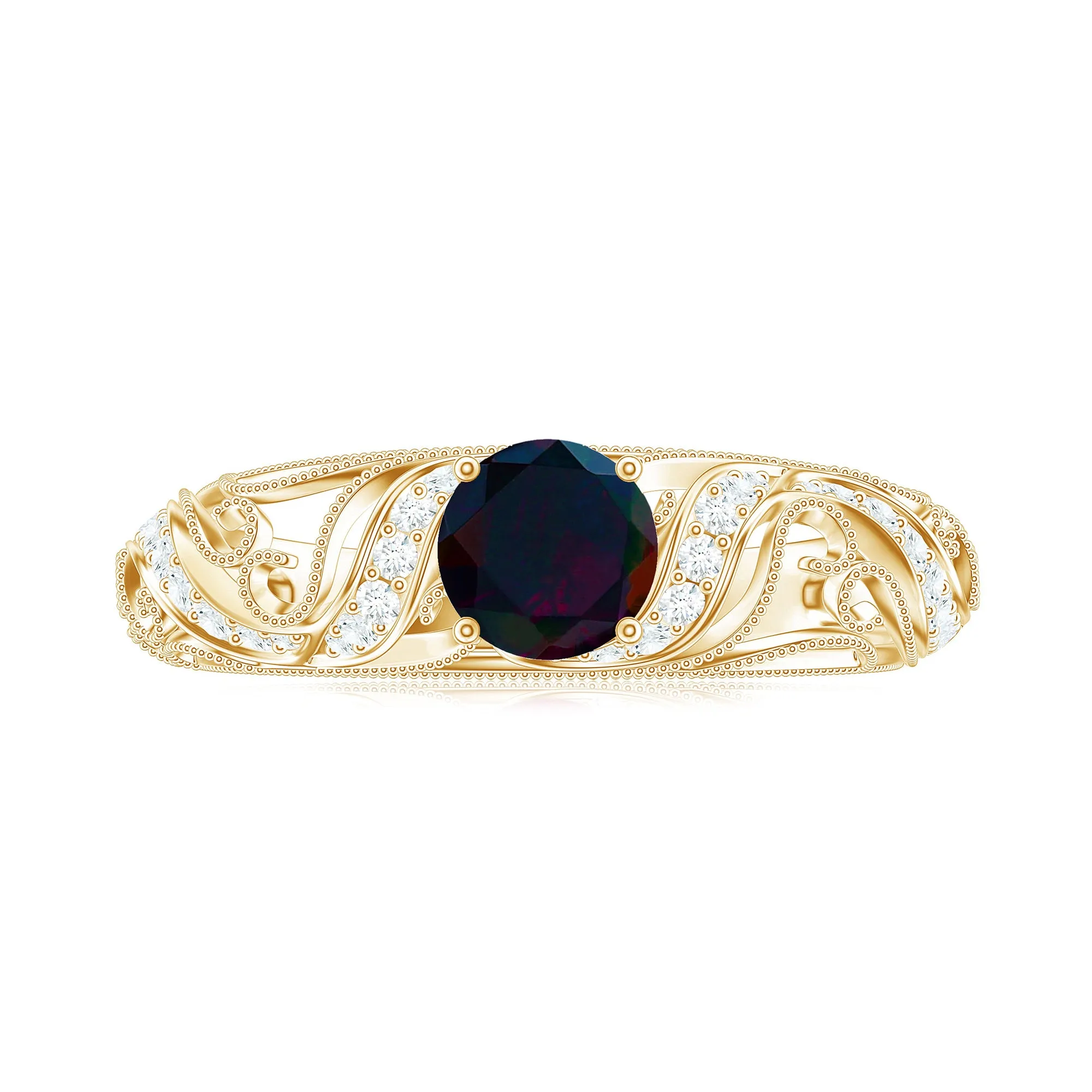 Natural Black Opal Vintage Inspired Engagement Ring