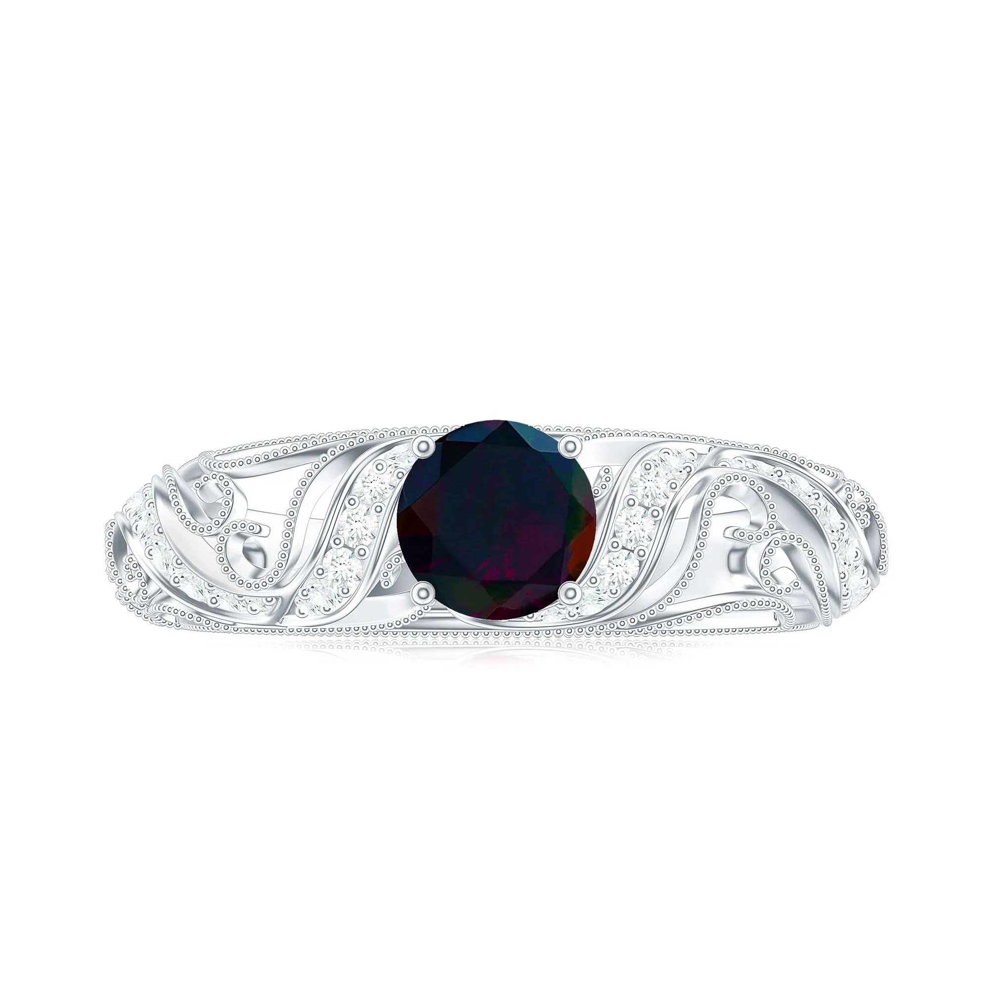 Natural Black Opal Vintage Inspired Engagement Ring