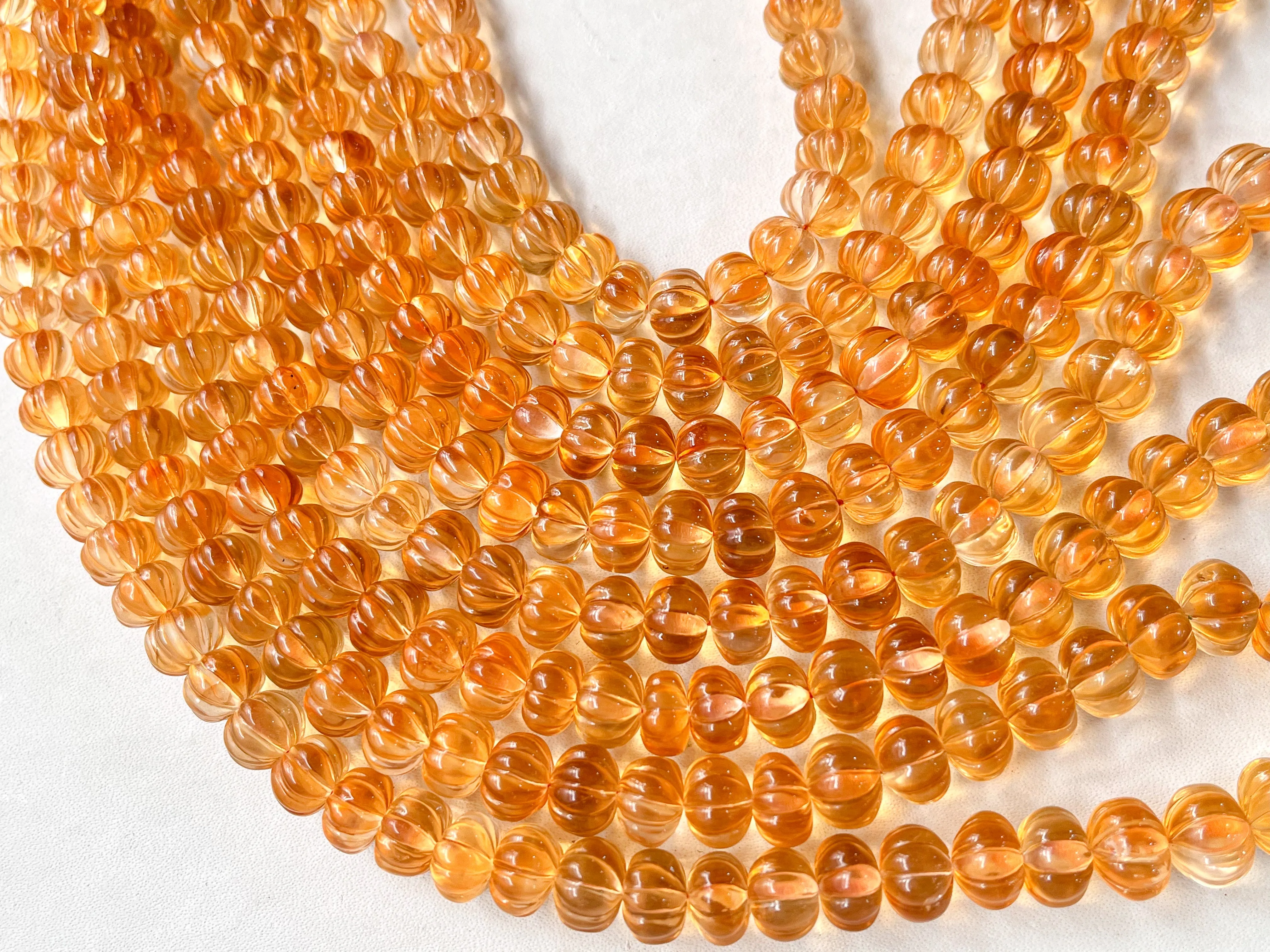Natural Citrine Carved Pumpkin Beads