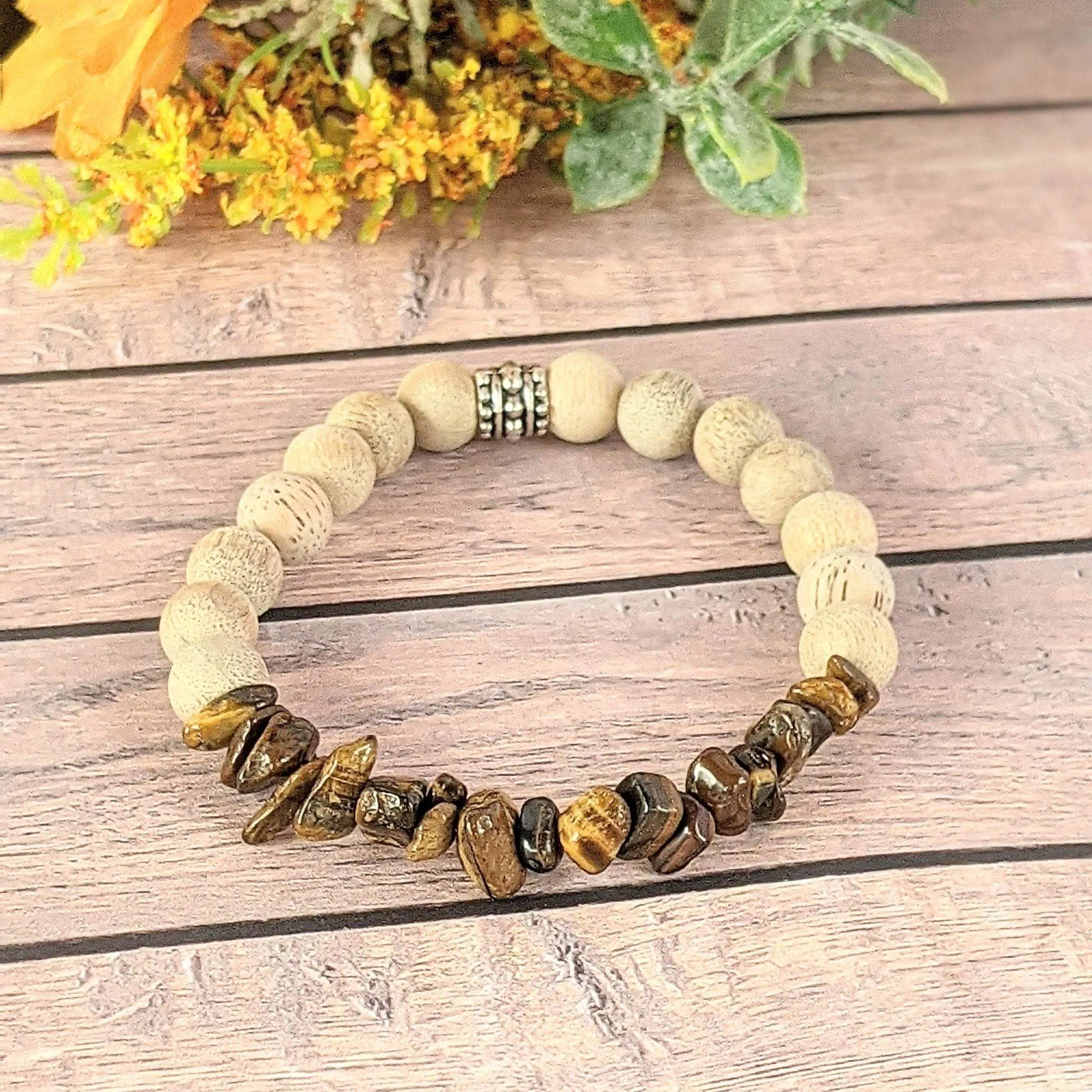 Natural Tiger Eye Gemstone Chip Diffuser Bracelet- Balance & Positivity Bracelet