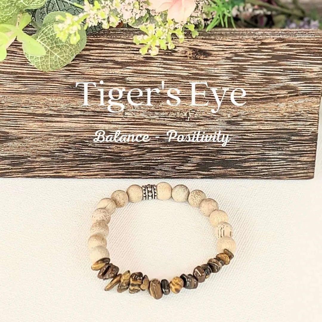Natural Tiger Eye Gemstone Chip Diffuser Bracelet- Balance & Positivity Bracelet
