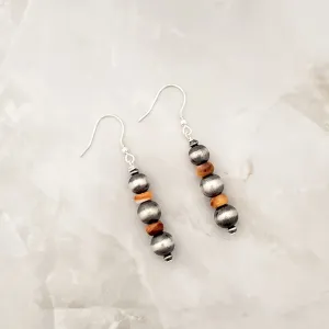 Navajo Pearls 8mm & Orange Spiny Oyster Drop Dangle Earrings Sterling Silver NPE015