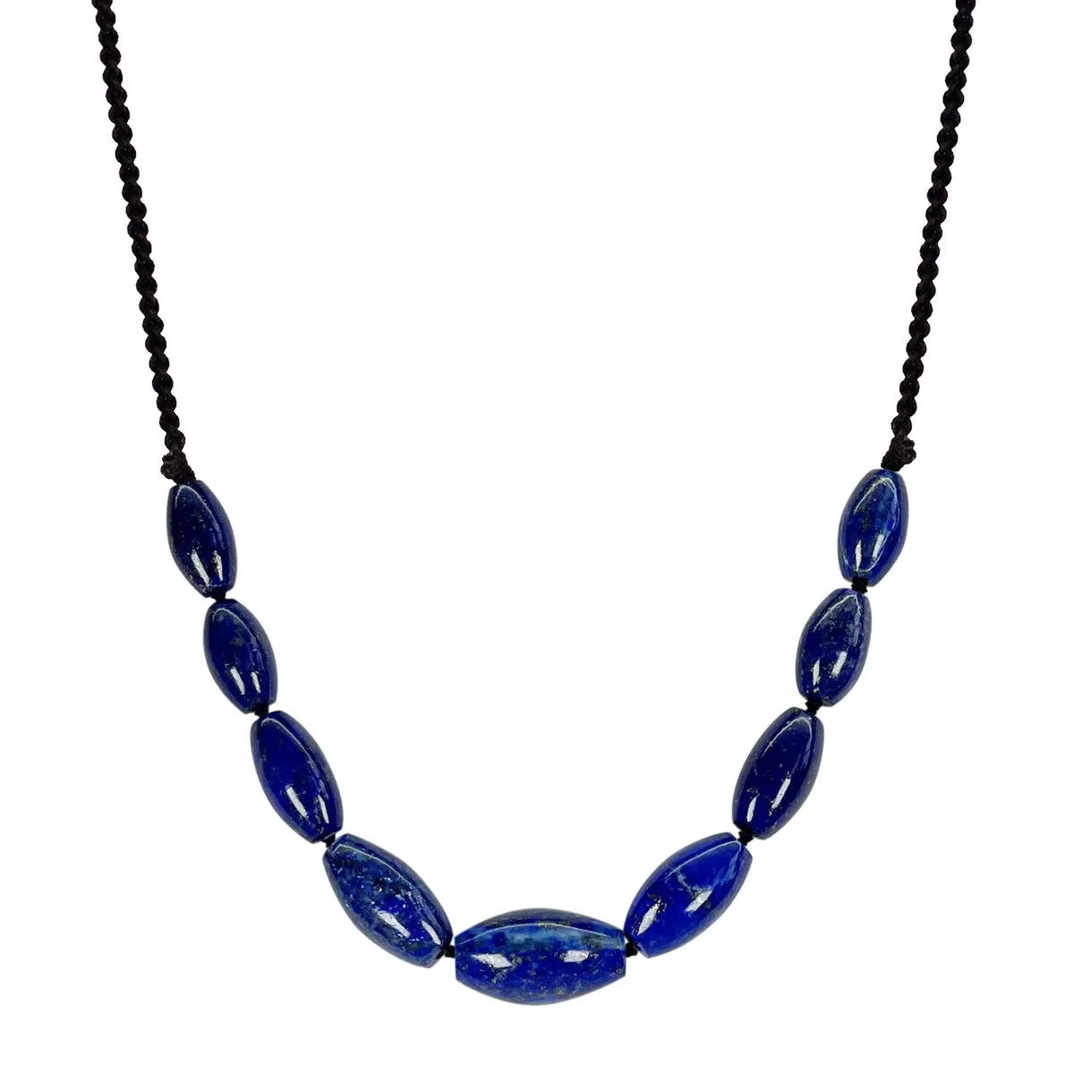 Nine Graduated Oval Lapis Beads with 10K Gold Button