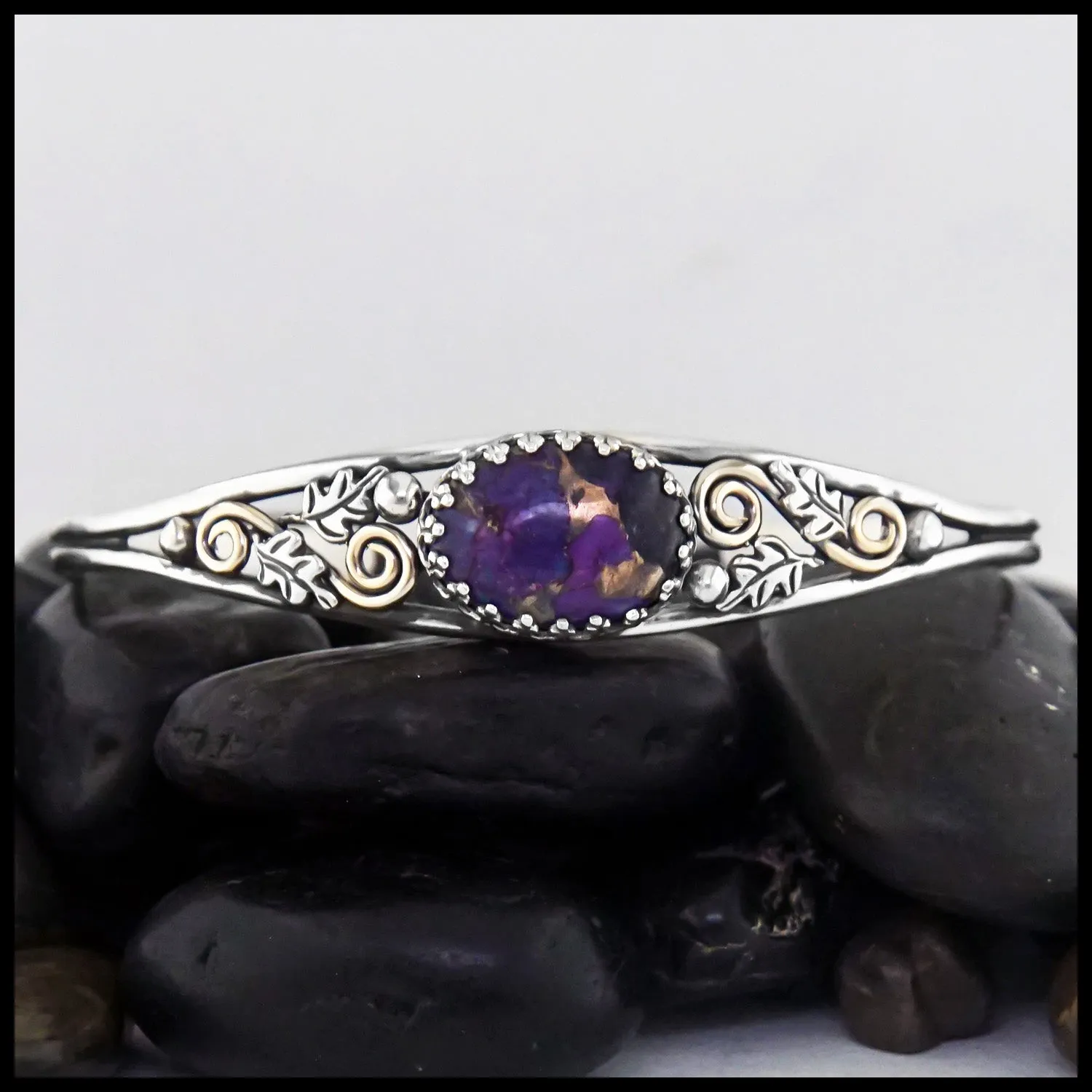 Oak Leaf Cuff Bracelet with Purple Turquoise