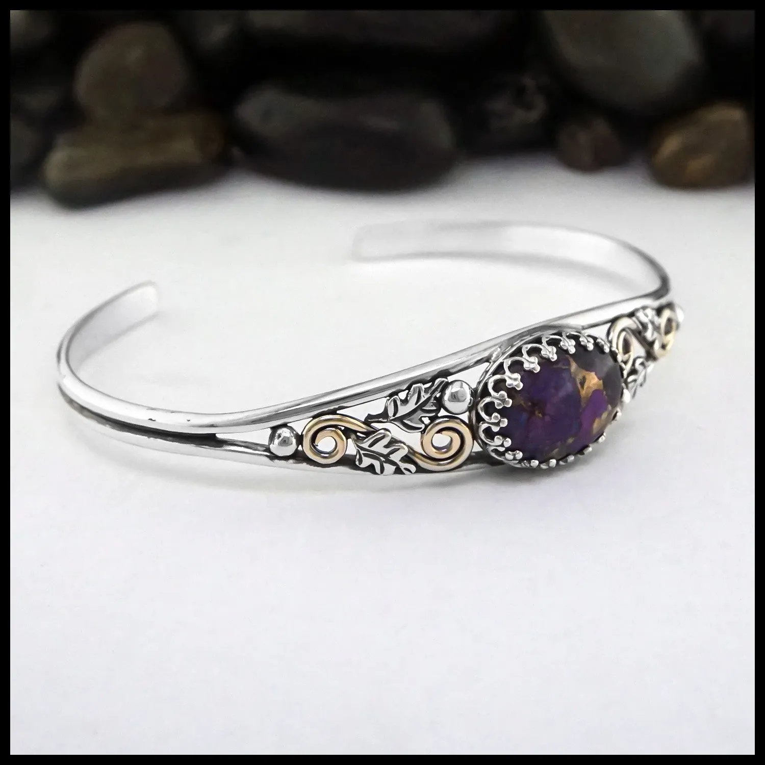 Oak Leaf Cuff Bracelet with Purple Turquoise