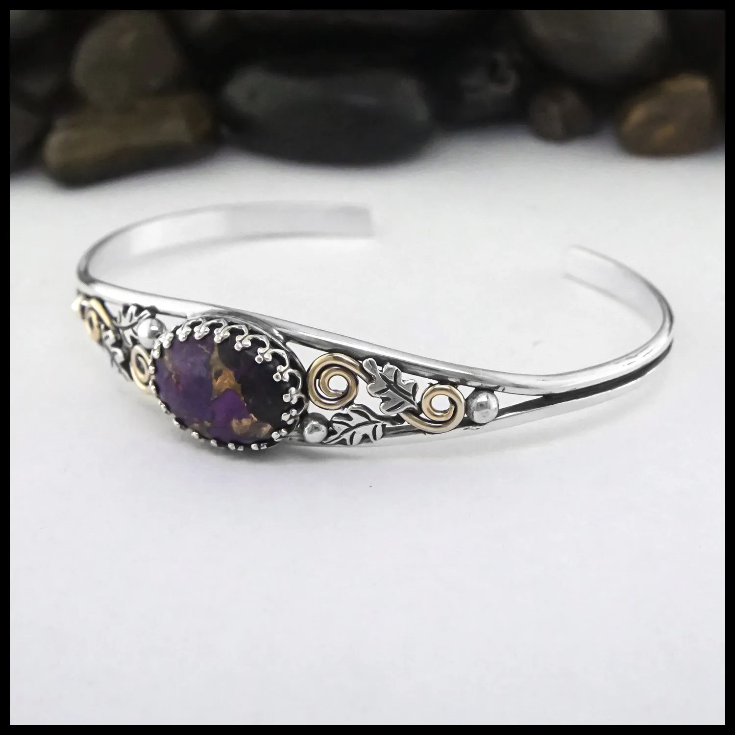 Oak Leaf Cuff Bracelet with Purple Turquoise