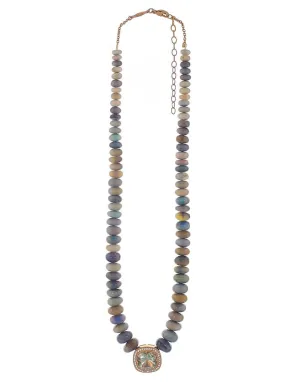 Opal Beaded Necklace with Aquamarine & Diamond Pendant