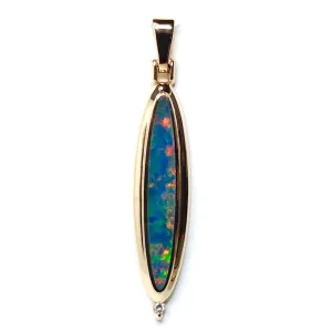 Opal Pendant Long Oval Inlaid Design with .02ct Round Diamond