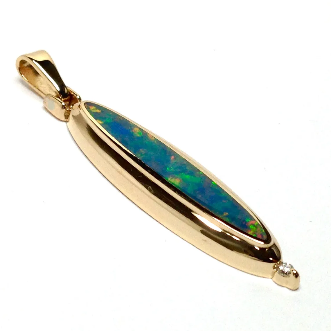 Opal Pendant Long Oval Inlaid Design with .02ct Round Diamond