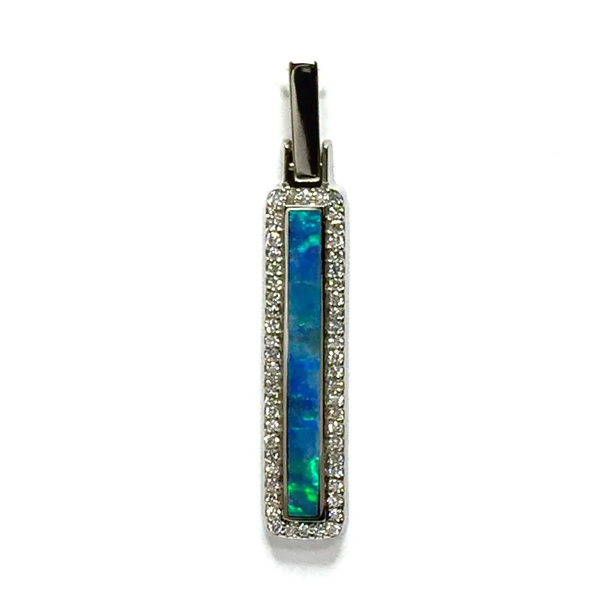 Opal Pendant Rectangle Inlaid Design with .27ctw Round Diamonds Halo