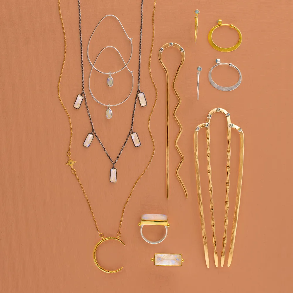 Oval Opal Hoops in Gold - 2 1/8" L