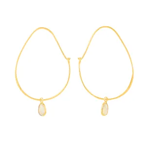 Oval Opal Hoops in Gold - 2 1/8" L