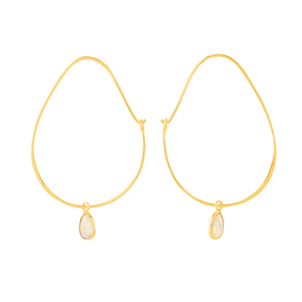 Oval Opal Hoops in Gold - 2 1/8" L