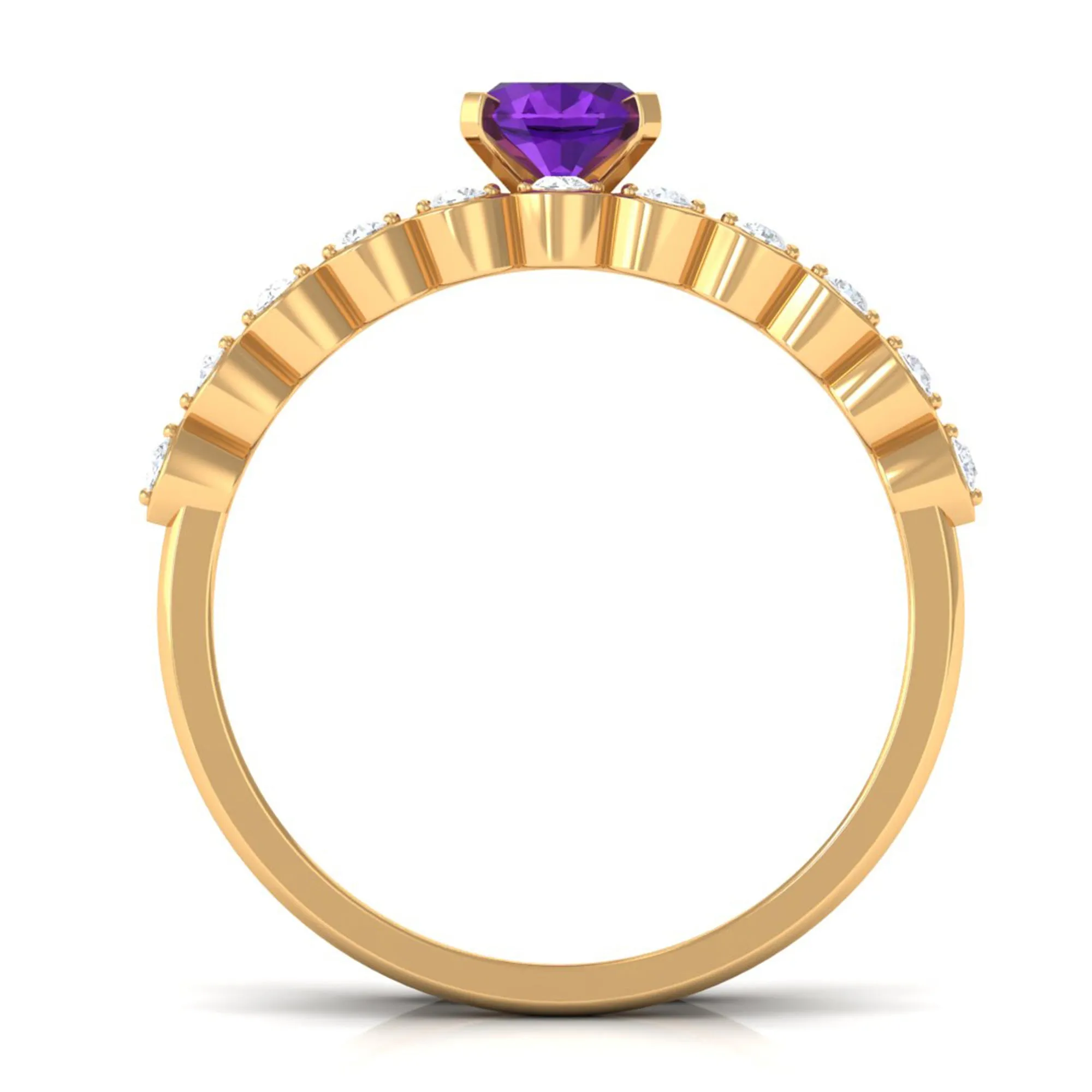 Oval Shape Amethyst Solitaire Ring Set with Diamond