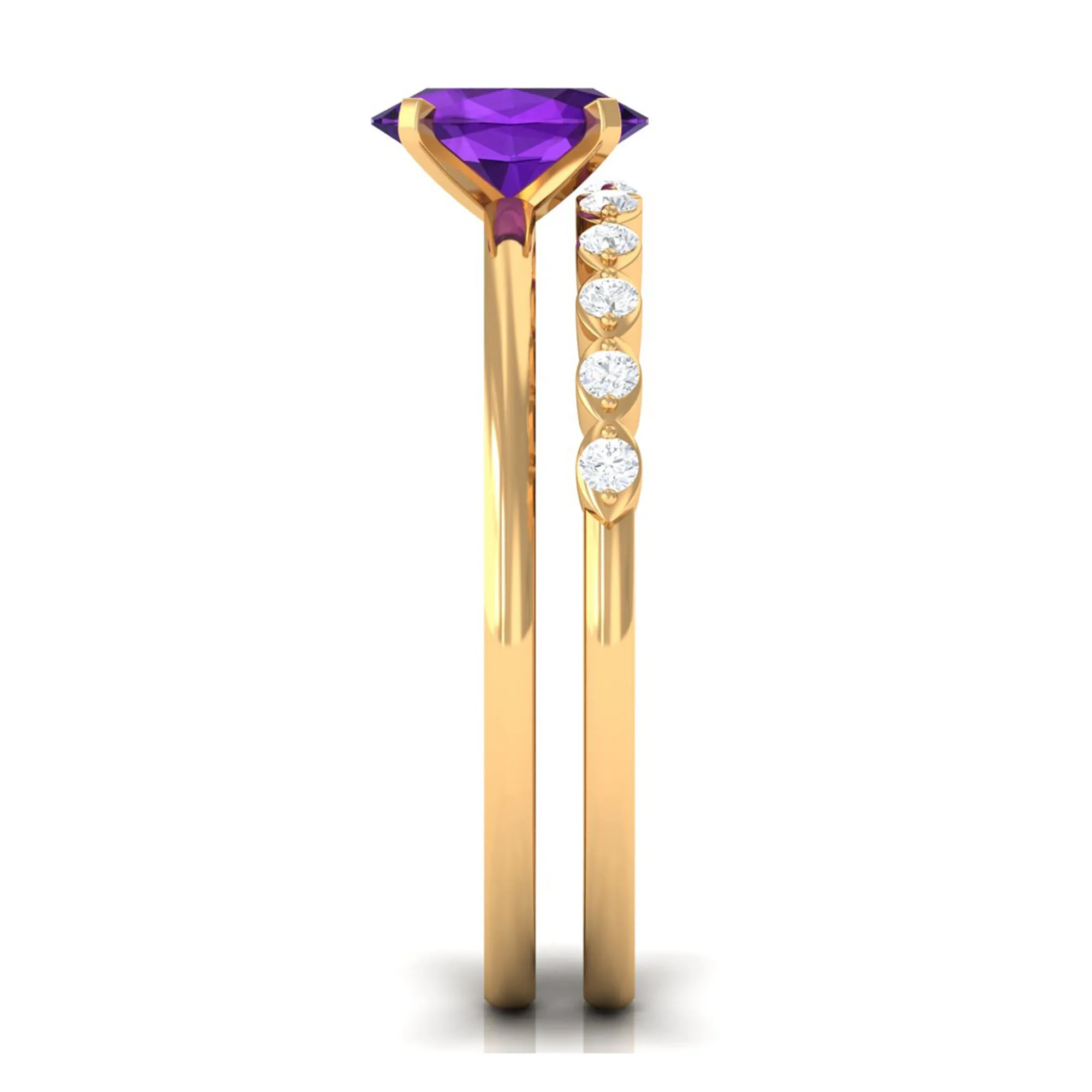 Oval Shape Amethyst Solitaire Ring Set with Diamond