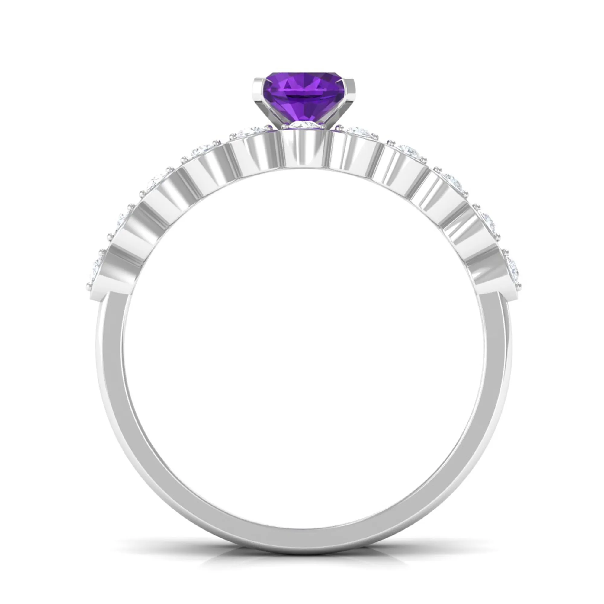 Oval Shape Amethyst Solitaire Ring Set with Diamond