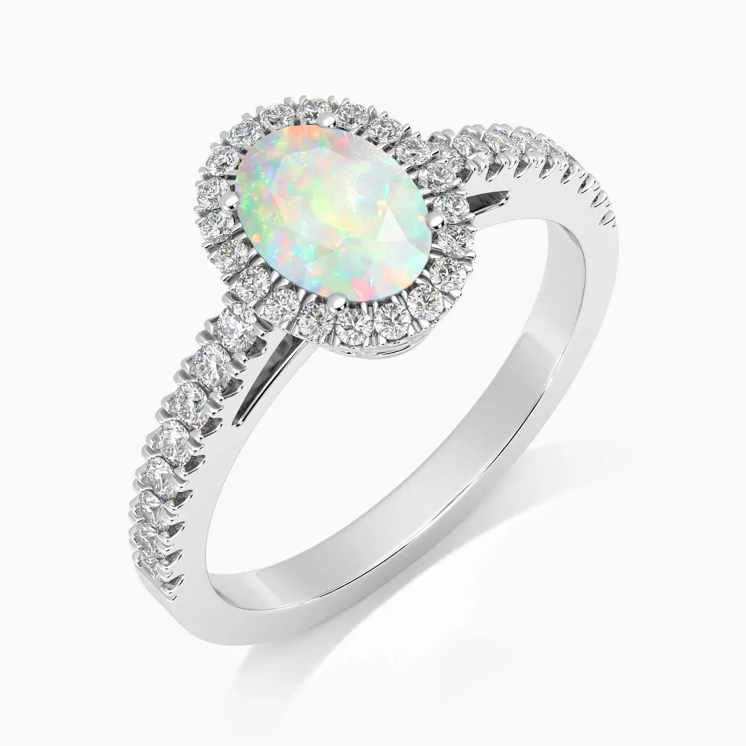 Oval Shape Halo White Opal Ring - Irosk ®