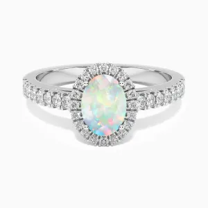 Oval Shape Halo White Opal Ring - Irosk ®