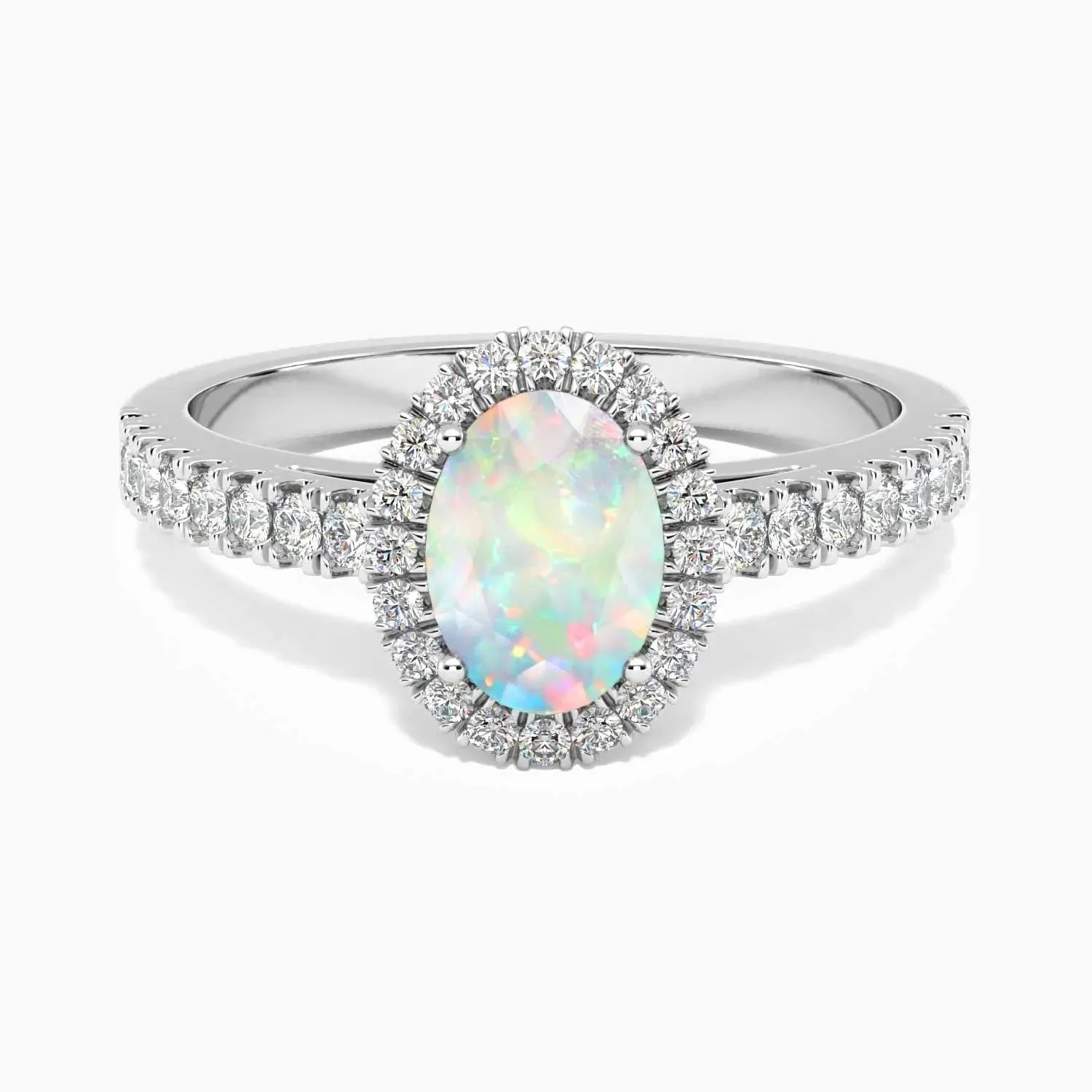 Oval Shape Halo White Opal Ring - Irosk ®
