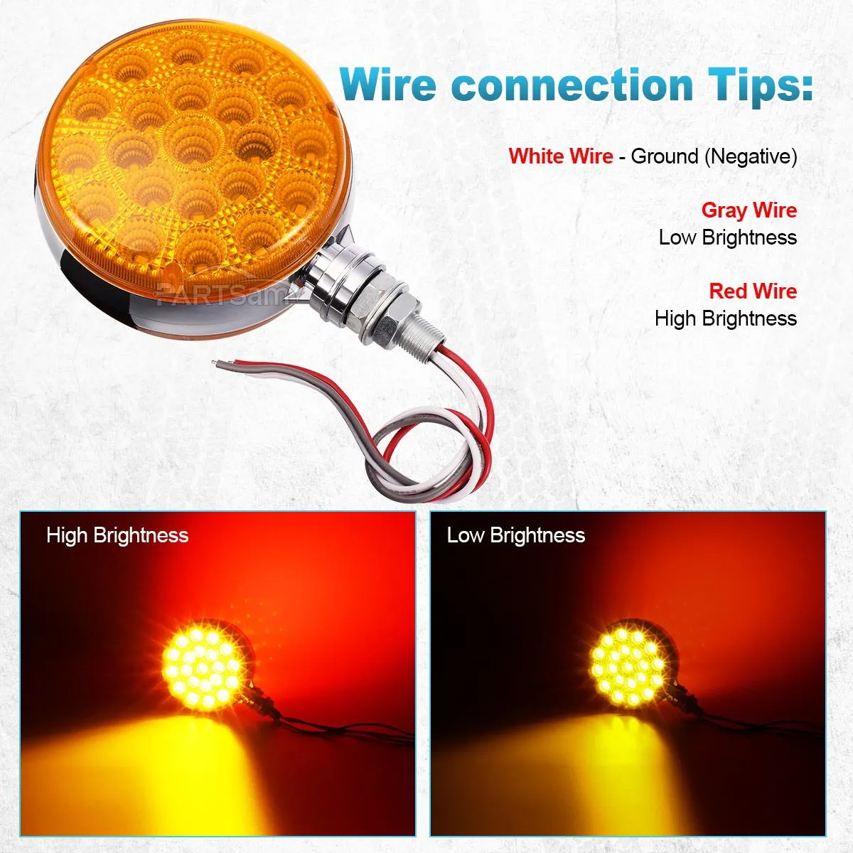 Partsam Round Red/Amber Double Face Led Pedestal Lights with Reflectors 42 LED Waterproof Truck Trailer SUV RV Fender Mount Led Stop Turn Tail and Parking Light, Chrome Die Cast Housing 12V