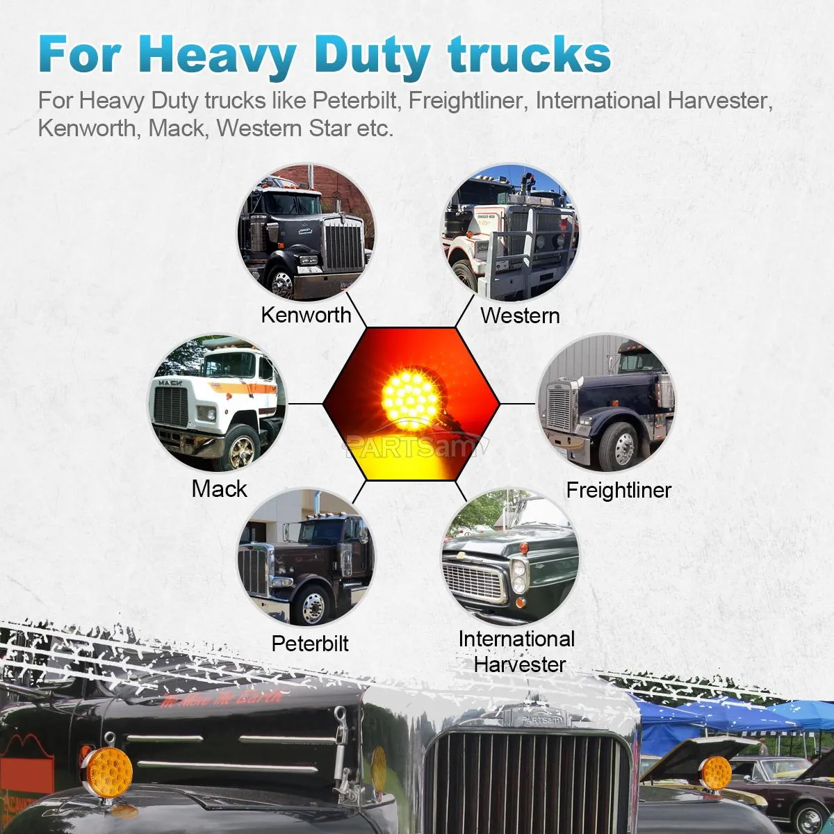 Partsam Round Red/Amber Double Face Led Pedestal Lights with Reflectors 42 LED Waterproof Truck Trailer SUV RV Fender Mount Led Stop Turn Tail and Parking Light, Chrome Die Cast Housing 12V