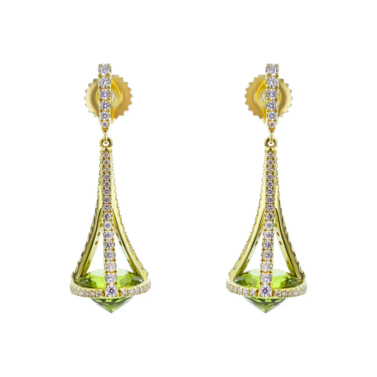 Pastel Diamond Chandelier Peridot Drop Earrings