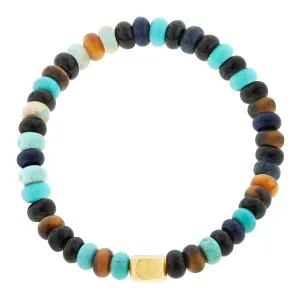 Peace Sign Ingot on Multi Gemstone Beaded Bracelet