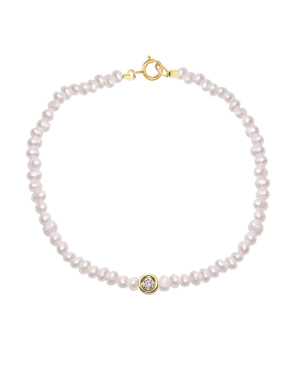 Pearl & Diamond Bracelet - 14K Yellow Gold