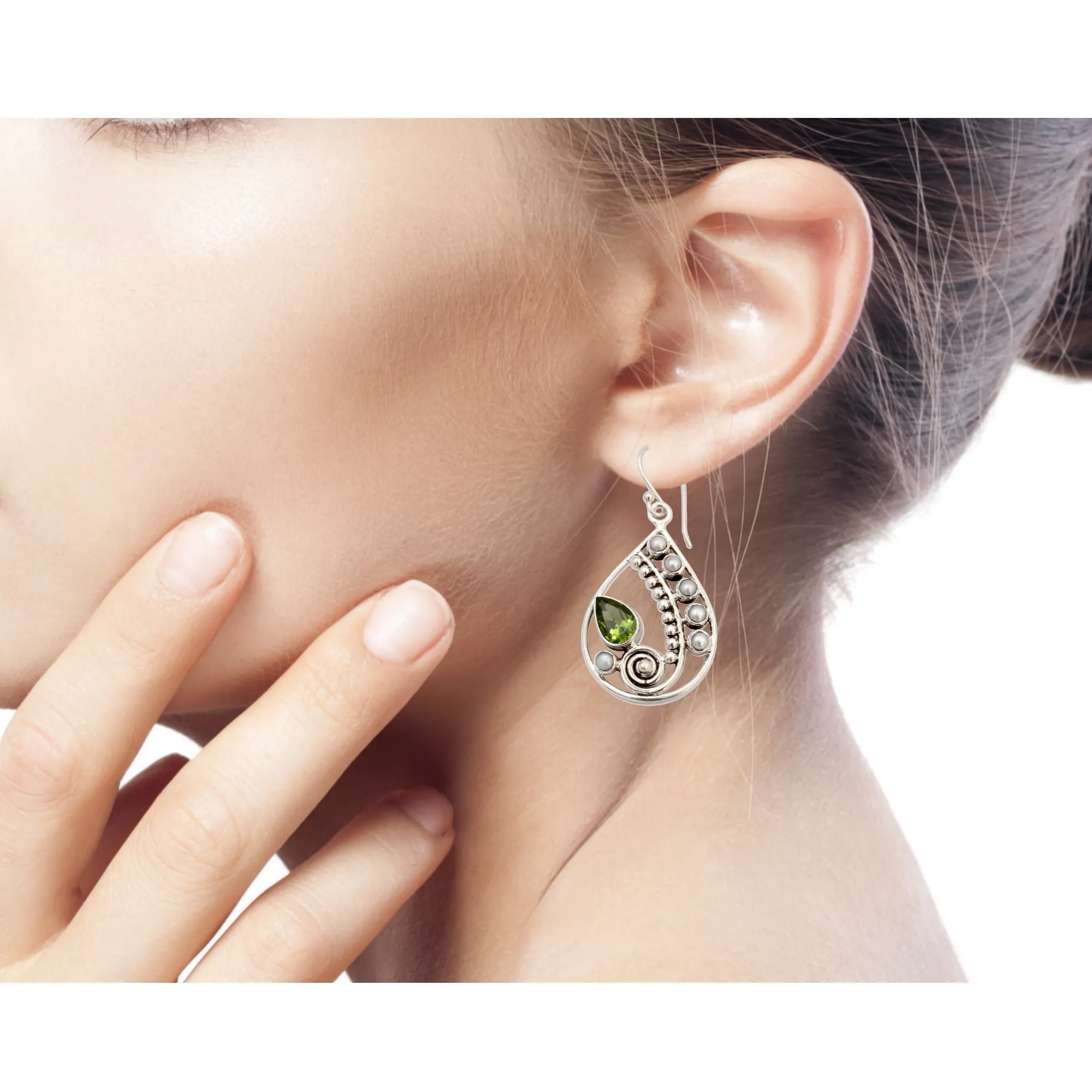 Pearl and Peridot Earrings Sterling Silver Jewelry  - Inspired Paisley | NOVICA